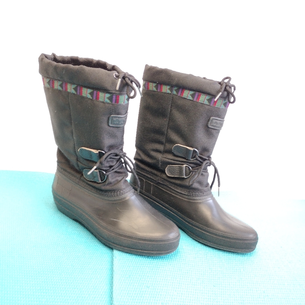 VTG LL Bean Women's Black Canvas Pull On Mid Calf Winter Boots Sz 10